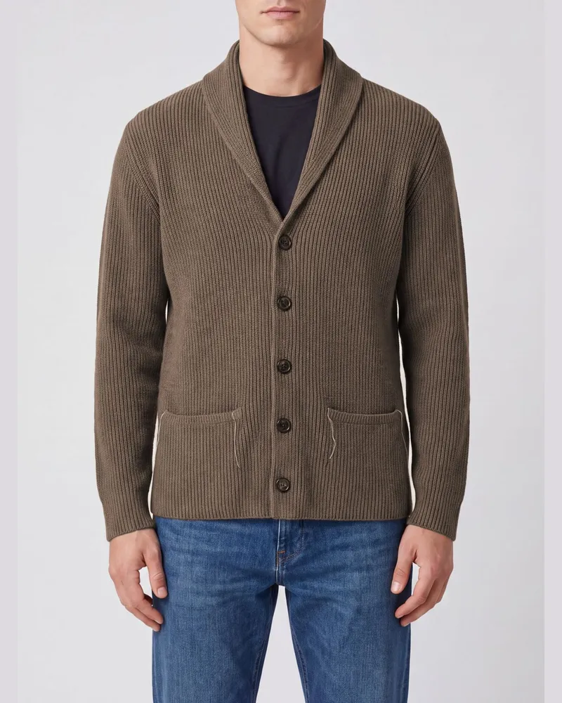Ballantyne V-Ausschnitt Cardigan aus reiner Wolle mit Knopfleiste Braun