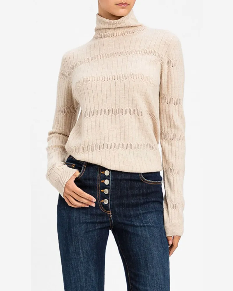 Twin-Set Rollkragenpullover von aus reiner Wolle mit langen Ärmeln Beige