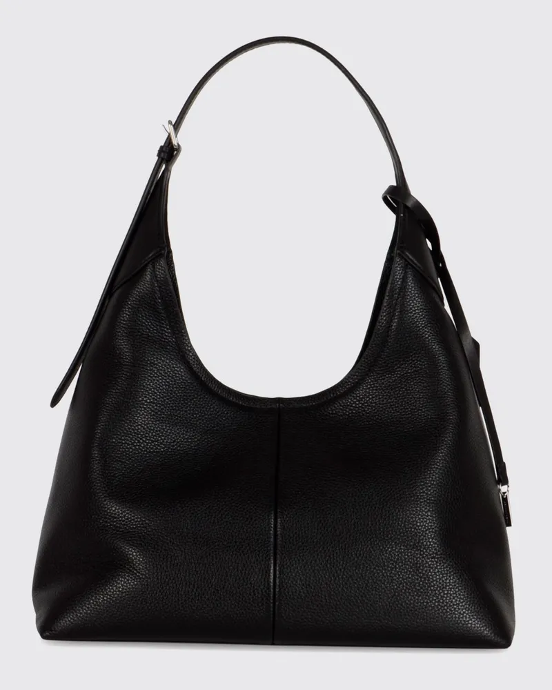 Marc Jacobs Große Leder-Schultertasche The Sack mit verstellbarem Henkel und Anhänger Schwarz