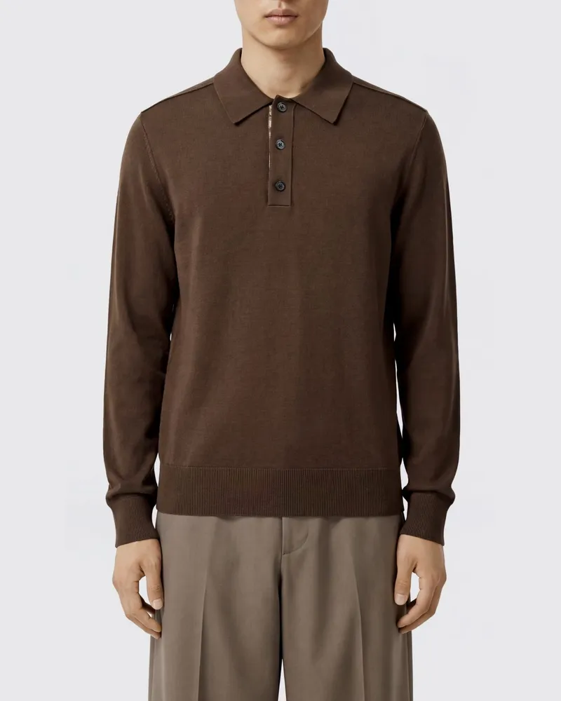 Burberry Langärmeliges Poloshirt aus feinem Wollstrick mit Drei-Knopf-Leiste Braun