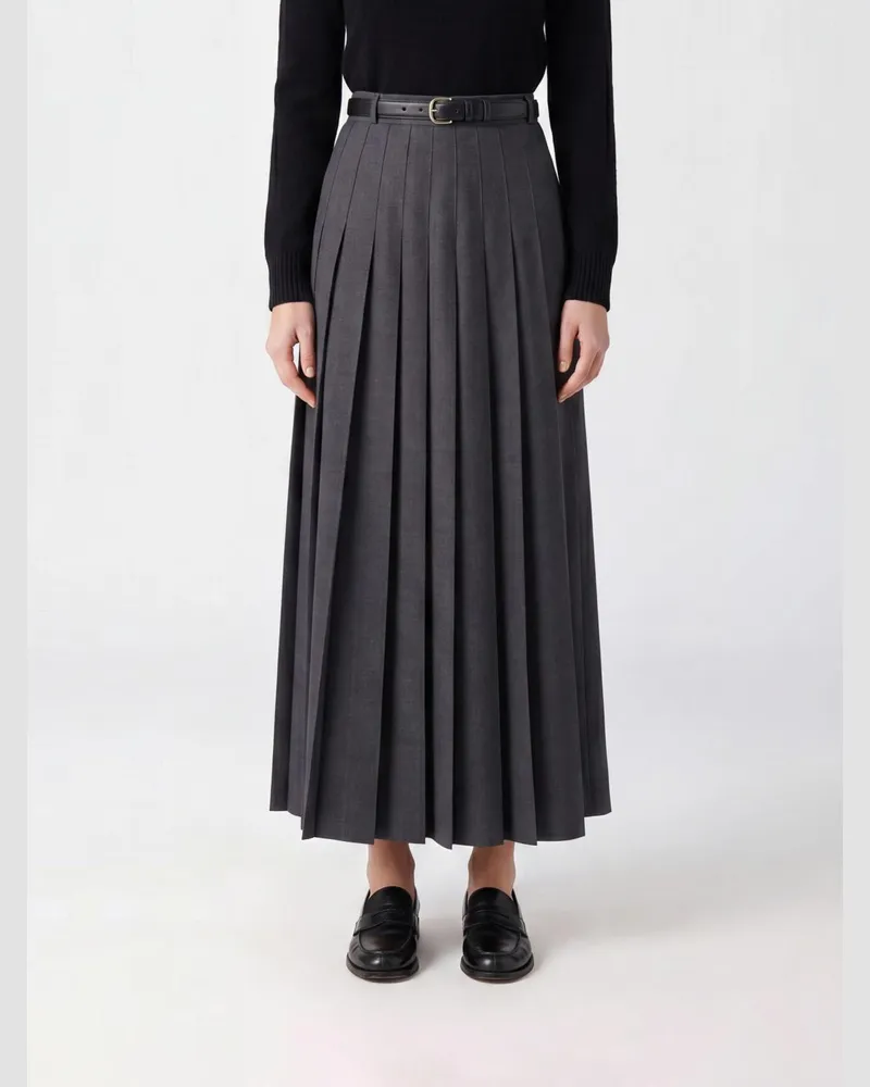 Self-Portrait Plissierter Midirock aus Wollmischung mit hoher Taille Grau