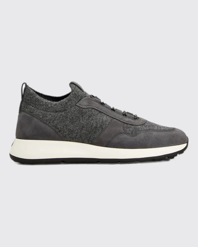 TOD'S Slip-On-Sneakers aus Wolle und Veloursleder mit elastischen Schnürsenkeln Grau