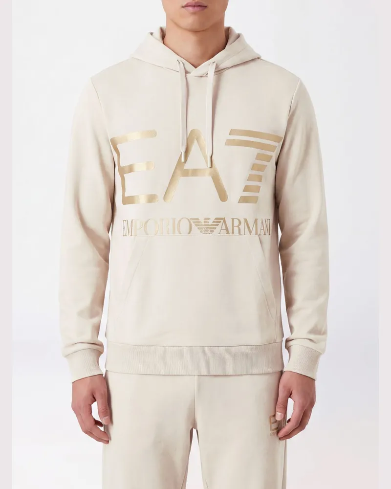 EA7 Slim-Fit Baumwoll-Hoodie mit Kontrast-Logo Milch