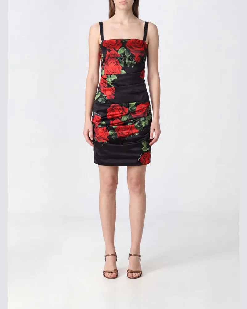 Dolce & Gabbana DOLCE  GABBANA Gedrapiertes Mini-Etuikleid von Dolce & Gabbana aus Seide mit Blumenmuster Rot