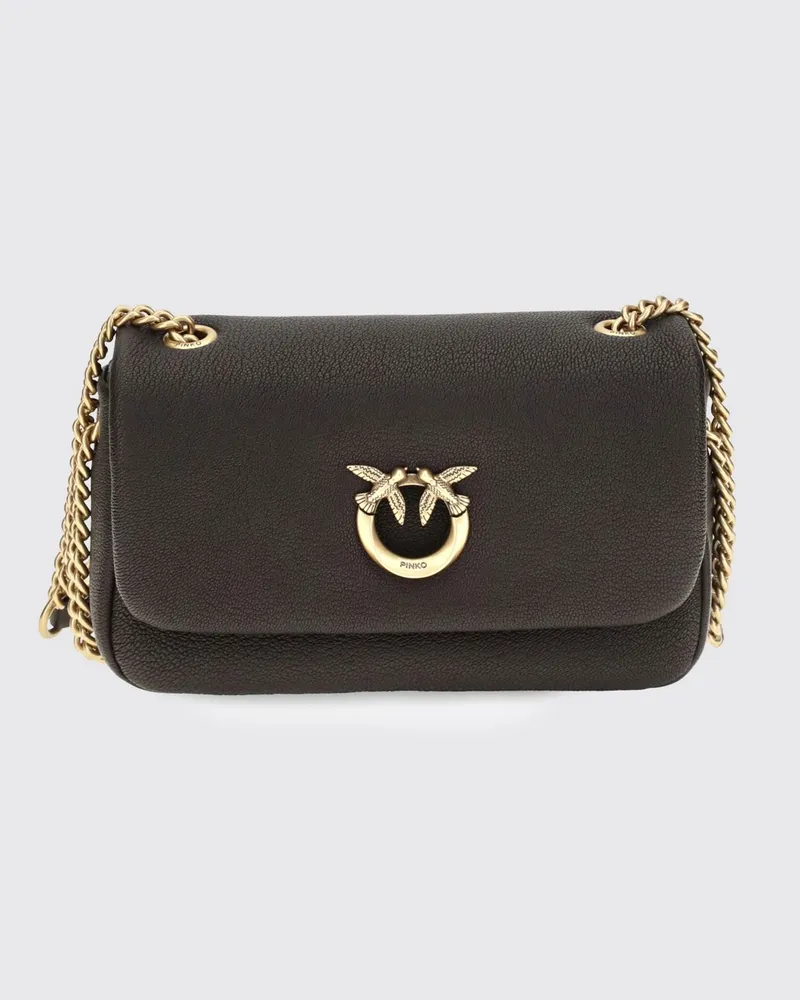 Pinko Click Soft Horizontal Classic Schultertasche aus Lammleder mit Monogramm Leder