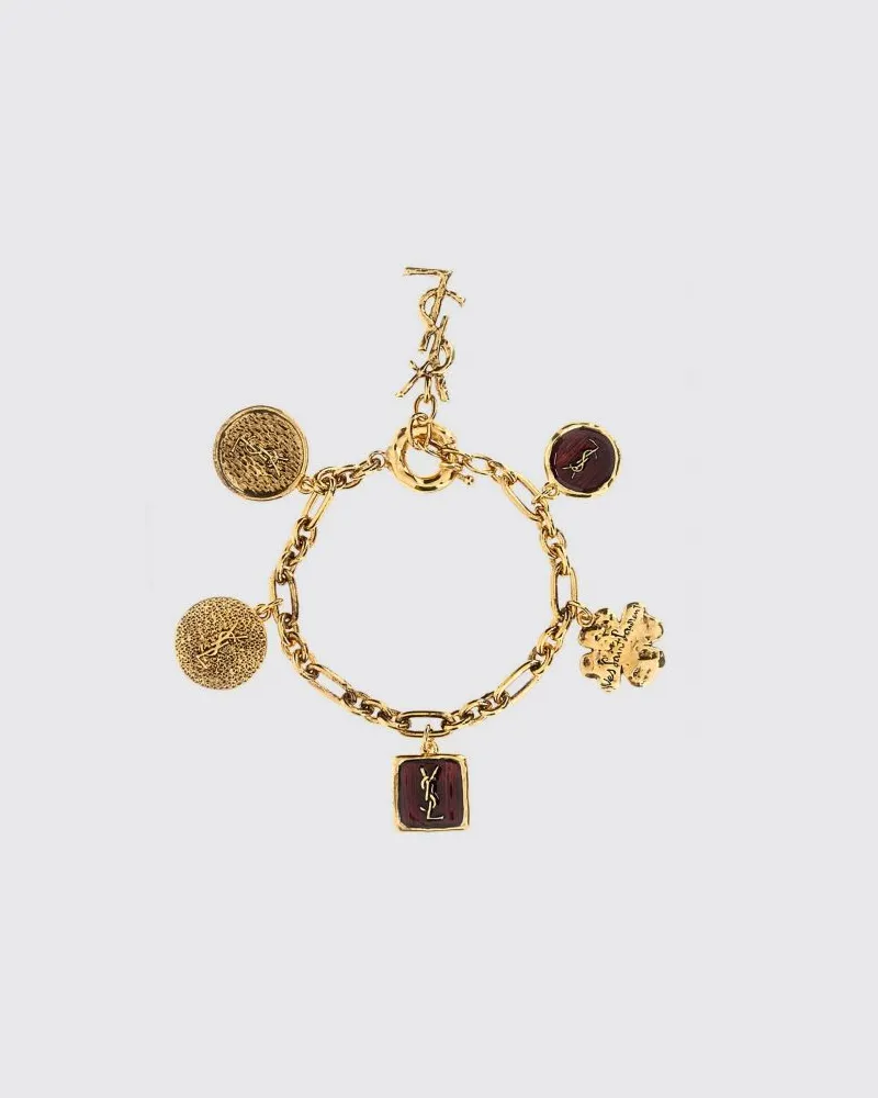 Saint Laurent Messing-Charm-Armband mit YSL-Monogramm Gold
