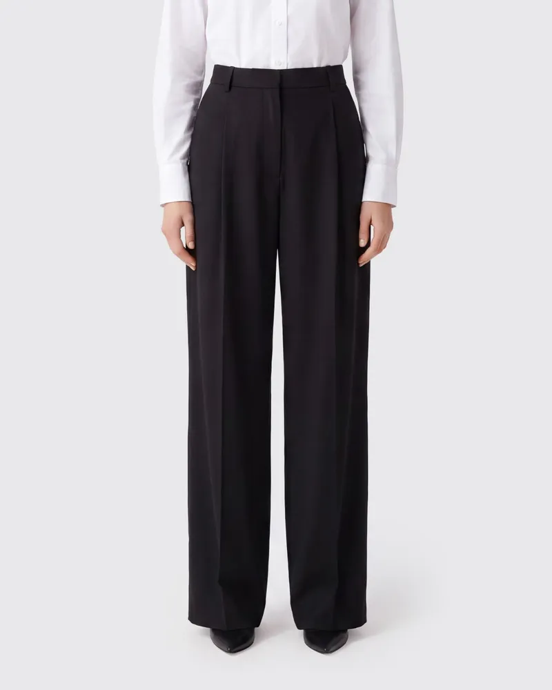 Emporio Armani Palazzo-Hose aus Crêpe mit hoher Taille und Bundfalten Schwarz