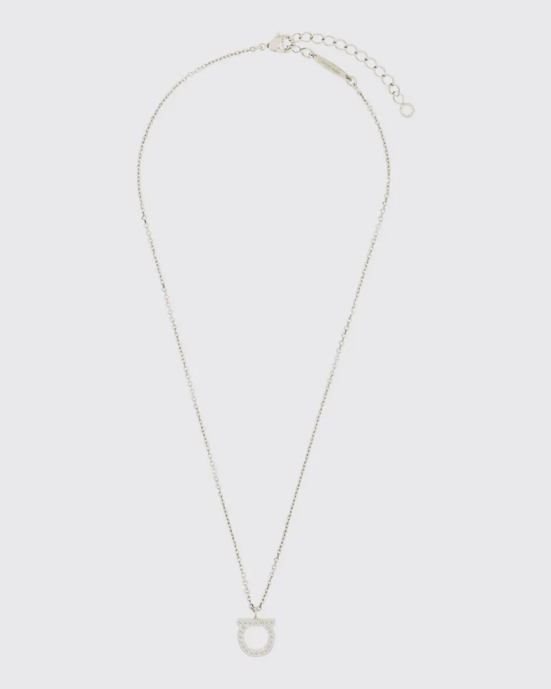 Ferragamo Silberfarbene Messing-Halskette mit Logo und Glasdetails Silber