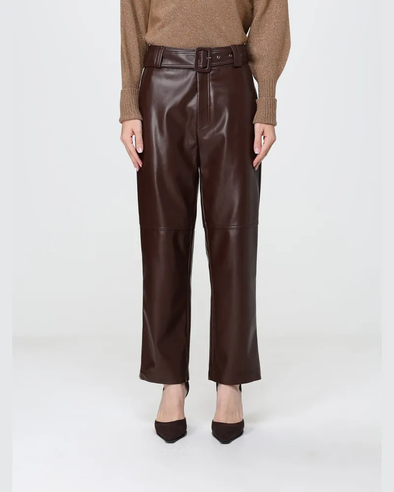 Twin-Set Hoch taillierte Cropped-Hose aus Kunstleder mit geradem Bein Braun