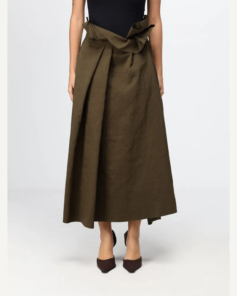 TER ET BANTINE High-Waist Cady-Midirock in A-Linie Olive