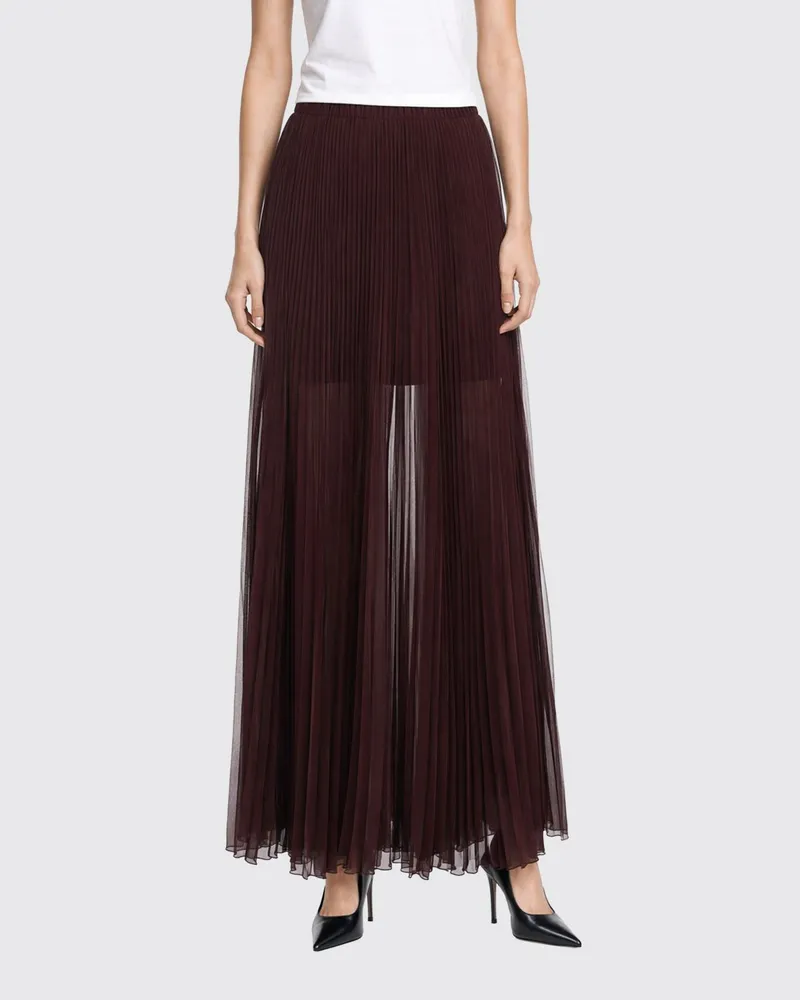 Patrizia Pepe Langer, plissierter Chiffonrock mit elastischem hohem Bund Braun
