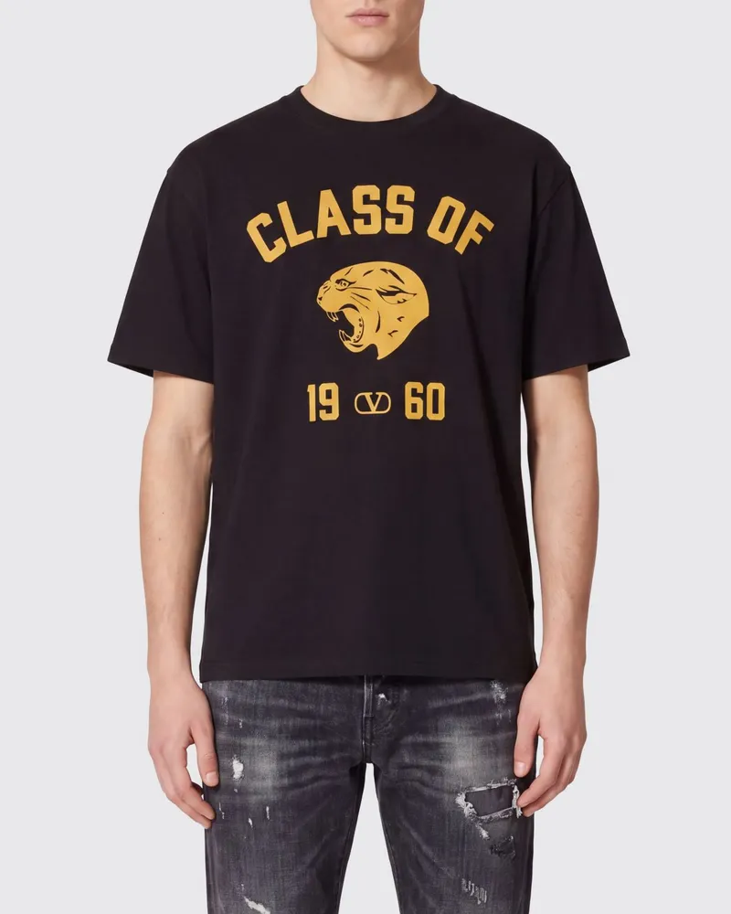 Valentino Garavani Baumwoll-T-Shirt mit Rundhalsausschnitt und VLogo Signature-Print Schwarz