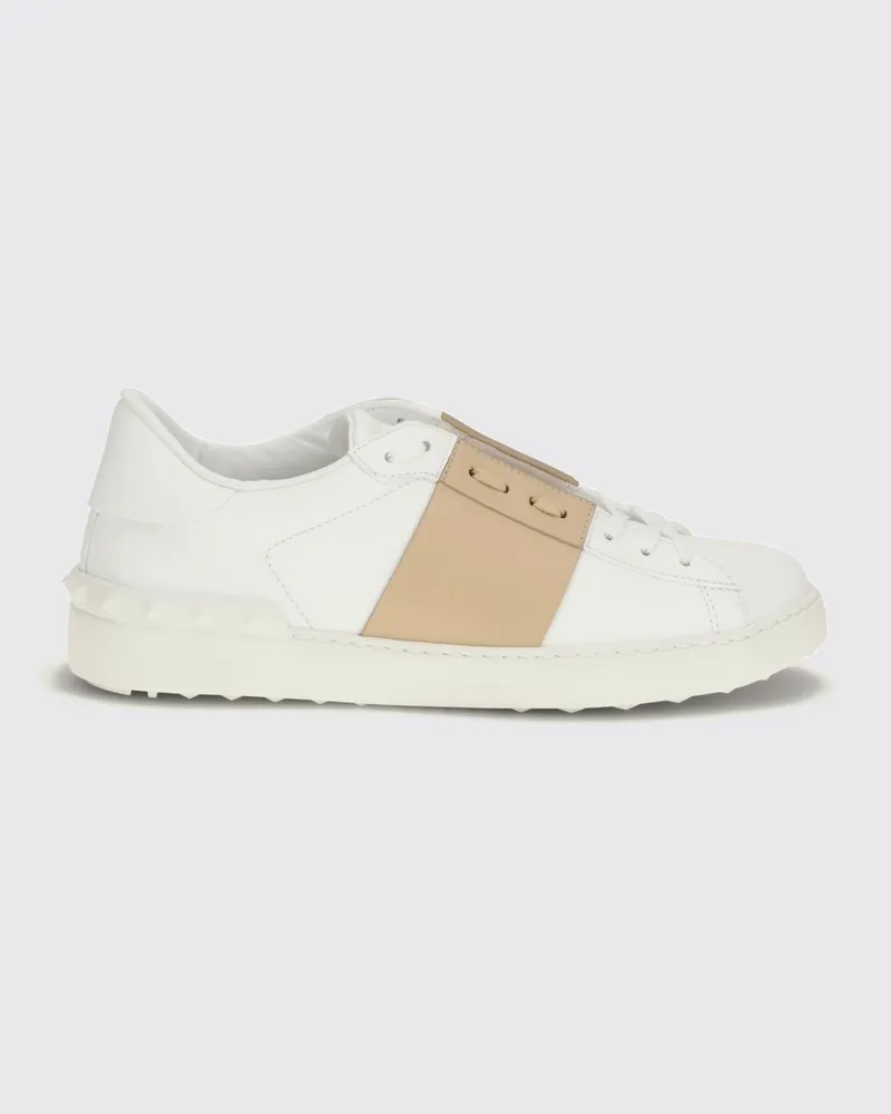 Valentino Garavani Open-Sneaker aus Kalbsleder mit Kontraststreifen Bianco