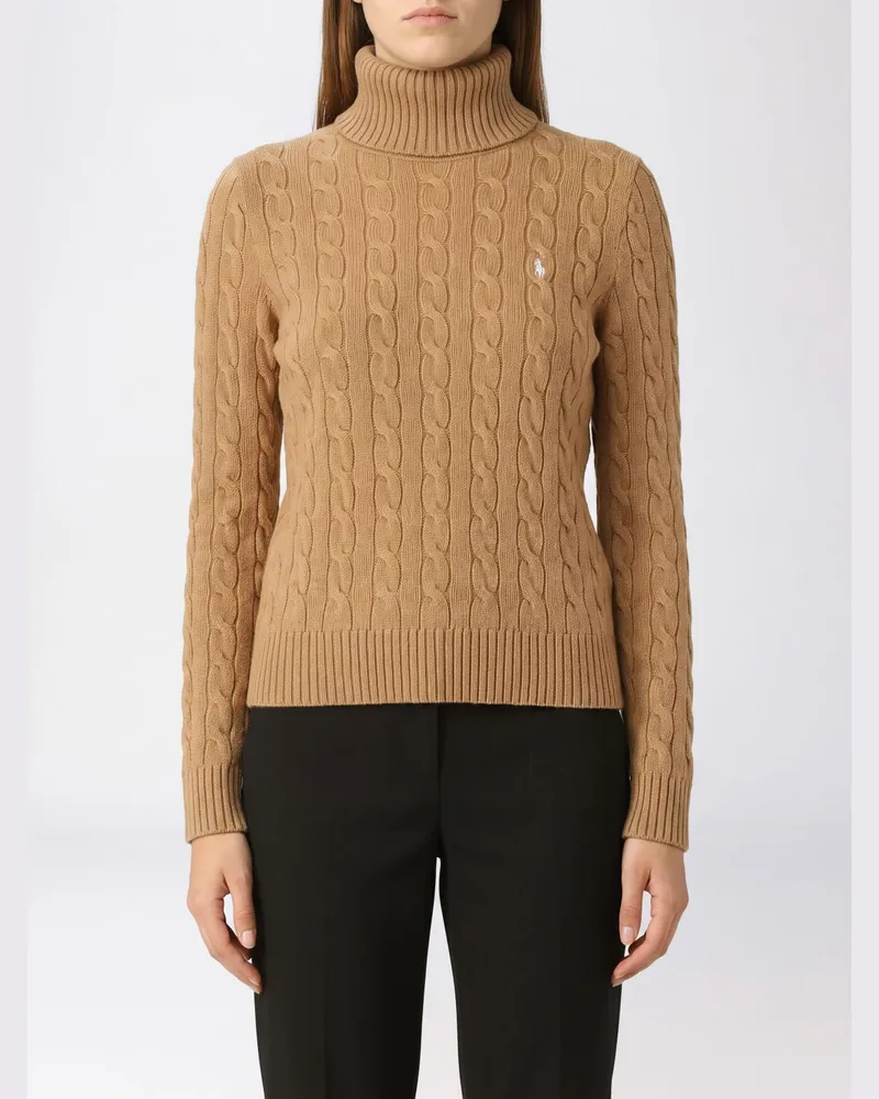 Ralph Lauren Slim Fit Rollkragenpullover aus Wolle und Kaschmir mit gesticktem Pony-Logo Beige