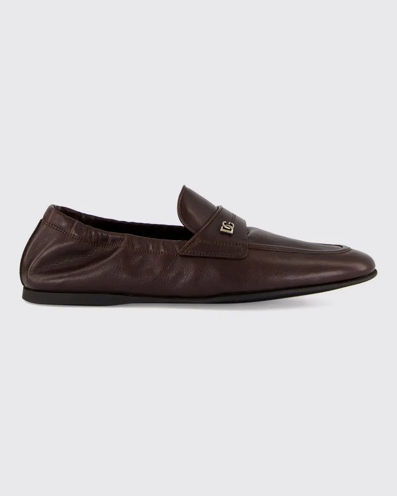 Dolce & Gabbana DOLCE  GABBANA Loafer Dolce & Gabbana aus glattem Kalbsleder mit spitzer Kappe und DG-Logo Braun