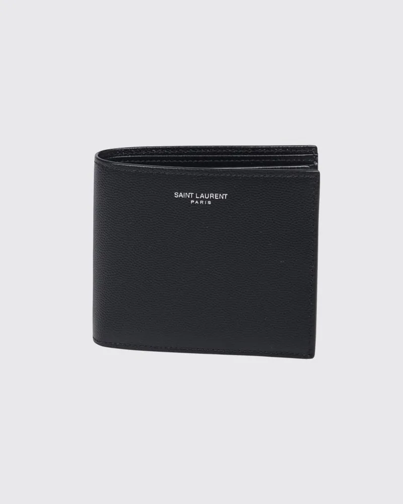 Saint Laurent Horizontale Faltbörse aus Grain de Poudre-Leder Schwarz