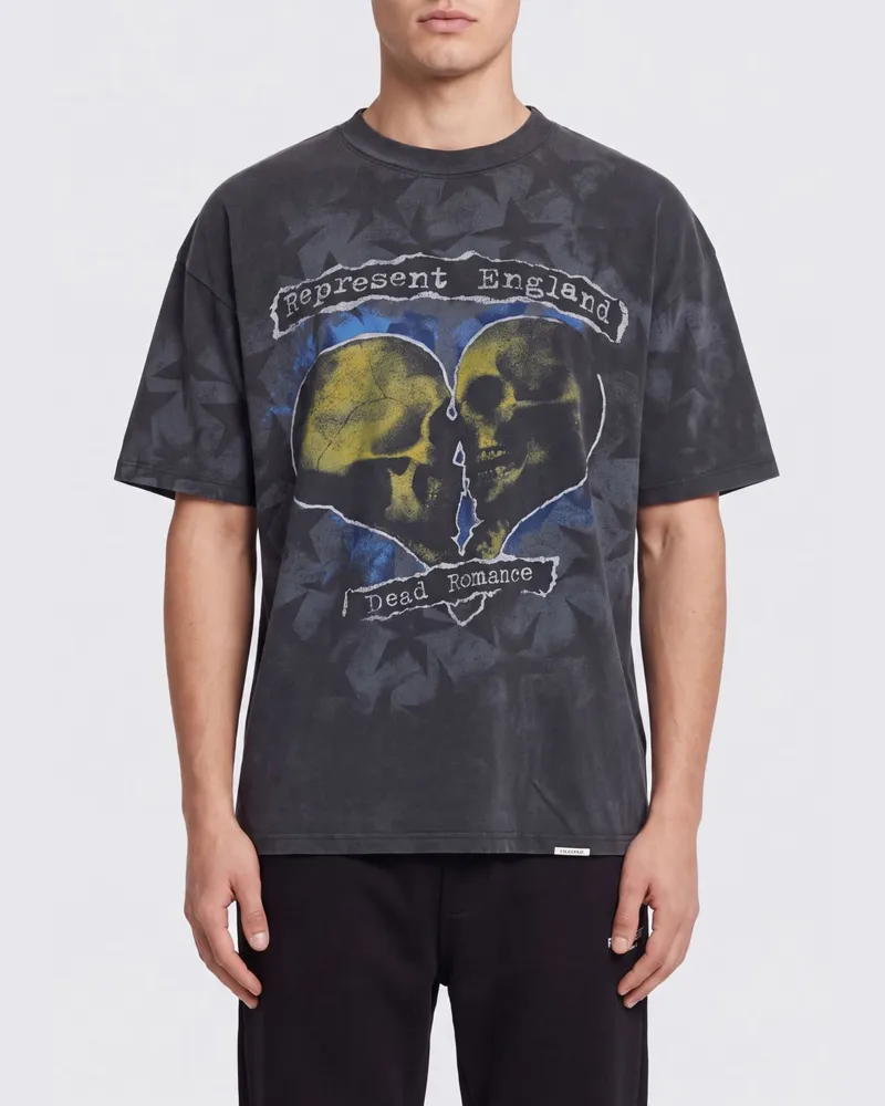 REPRESENT T-Shirt aus Baumwolle mit Totenkopf- und Graffiti-Print Schwarz