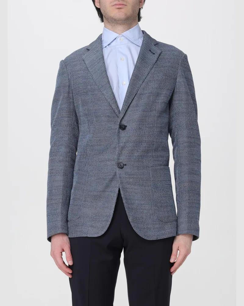 Emporio Armani Einreihiger Baumwollblazer Hellblau