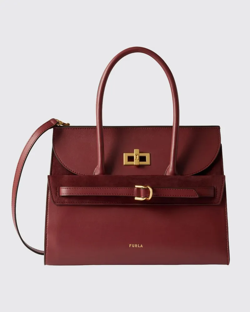 Furla Handtasche aus Glatt- und Wildleder mit doppeltem Henkel Rot
