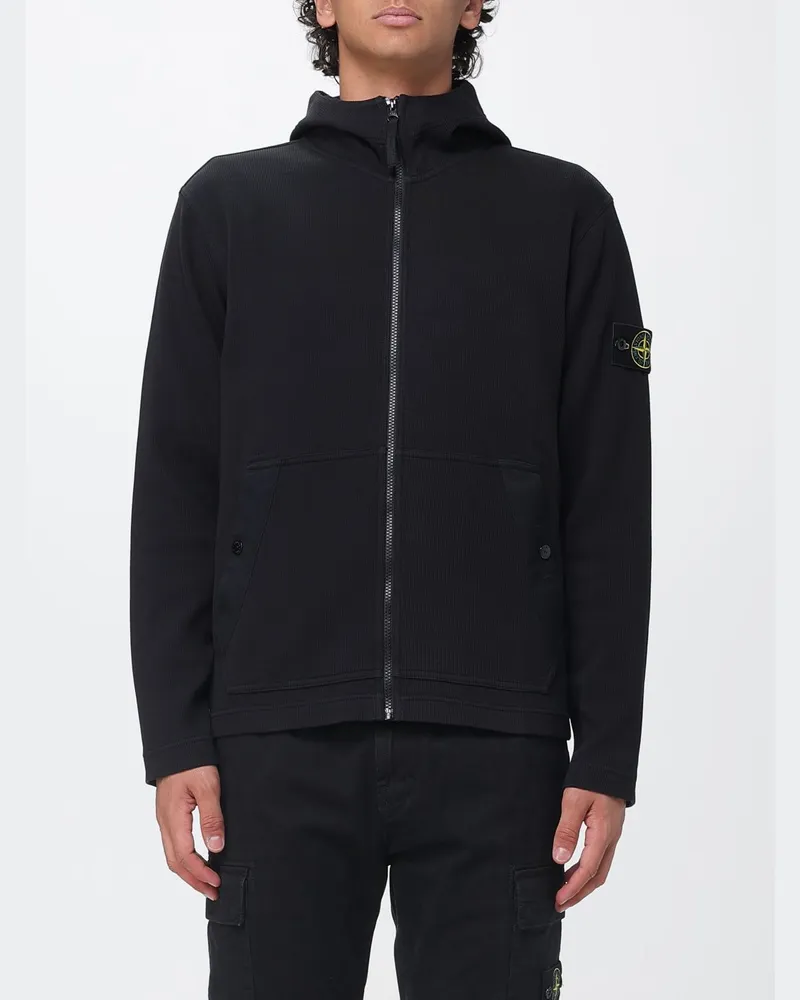 Stone Island Baumwoll-Kapuzenjacke mit Reißverschluss und Compass-Logo Schwarz