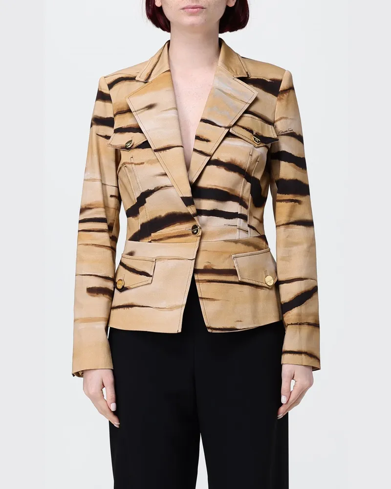 Elisabetta Franchi Drill-Blazer mit Tiger-Print Camel