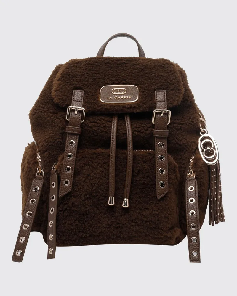 LA CARRIE Rucksack aus Kunstpelz mit verstellbaren Trägern und Quasten Braun