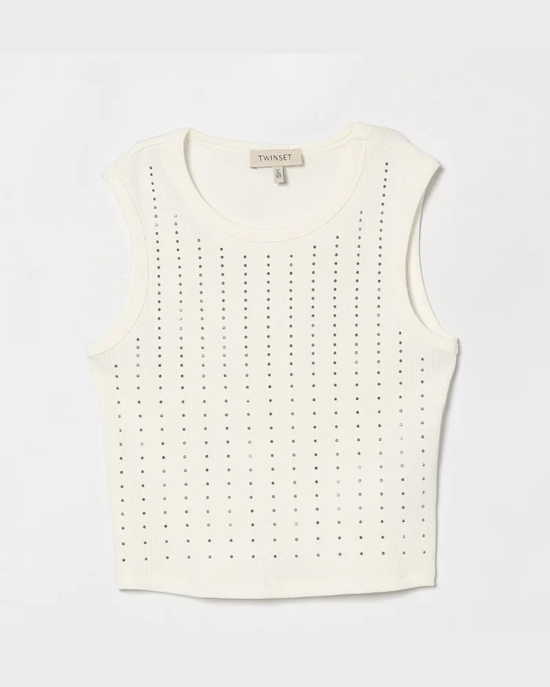 Twin-Set Baumwoll-Tanktop mit Strass-Logo Weiß