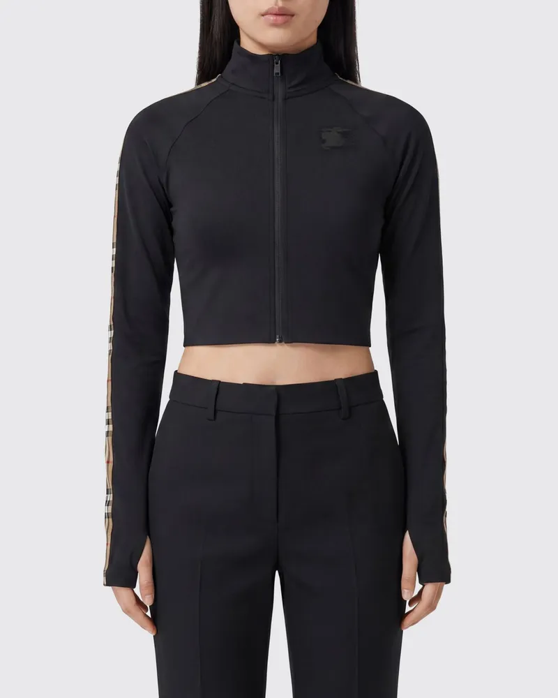 Burberry Cropped Slim Fit Sweatshirt aus technischem Jersey mit Stehkragen und Reißverschluss Schwarz