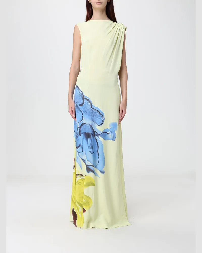 Paul Smith Langes Abendkleid aus Viskose-Jersey mit Blumenprint Gelb