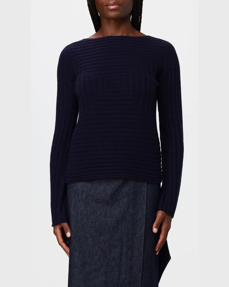 Emporio Armani Slim-Fit-Stretchpullover aus Wollmischung mit geradem Ausschnitt Blau