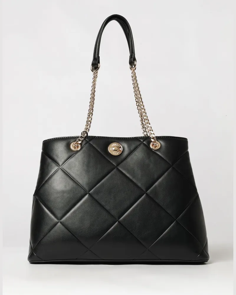 Twin-Set Tote-Bag aus gestepptem Kunstleder mit Henkeln aus Metallgewebe Schwarz