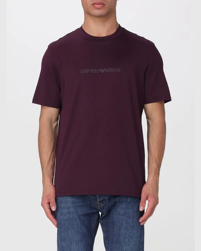 Emporio Armani Basic T-Shirt aus Baumwolle mit Adler Violett