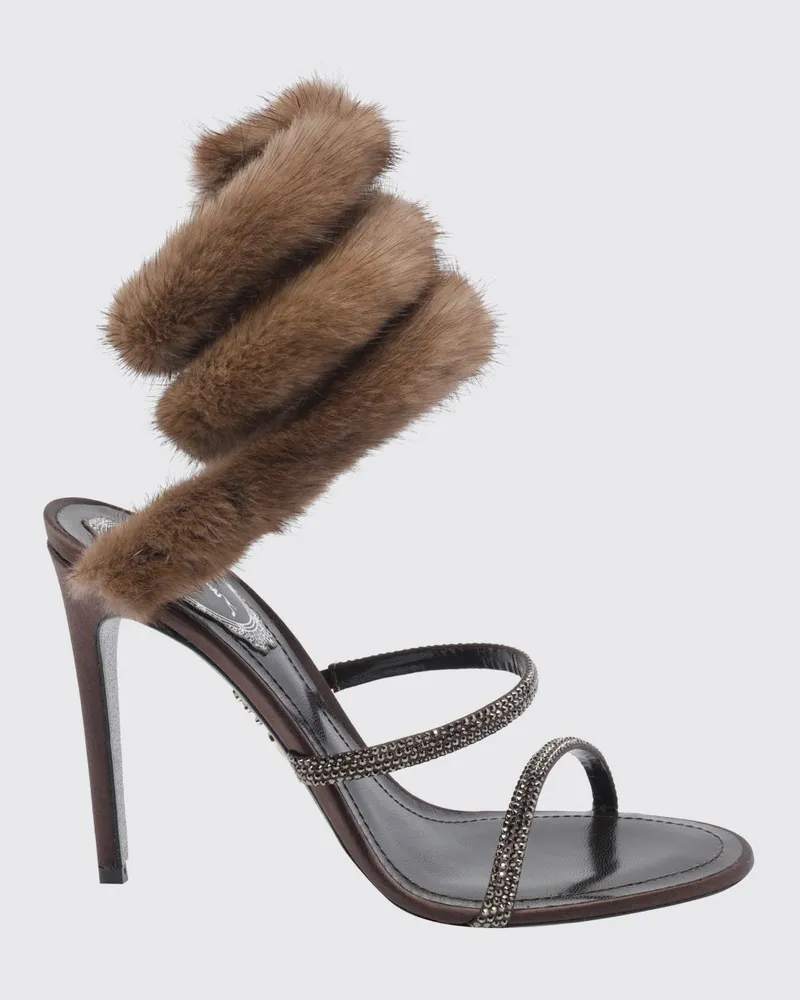 René Caovilla Lindsey Sandalen aus Satin mit Kristallen und Stiletto-Absatz Braun