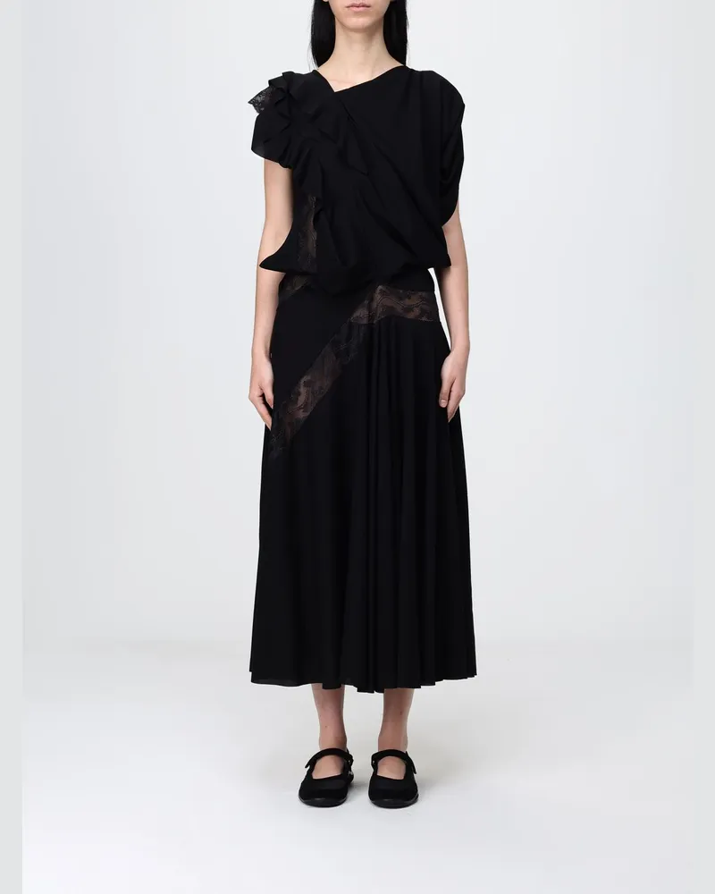 Junya Watanabe Asymmetrisches Kleid aus Crêpe und Spitze Schwarz