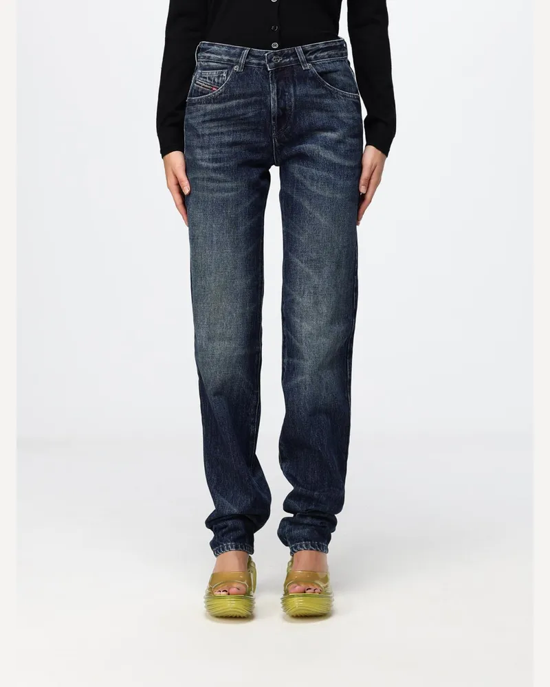 Diesel Hoch taillierte Straight-Leg Jeans D-Heel aus Denim Navy