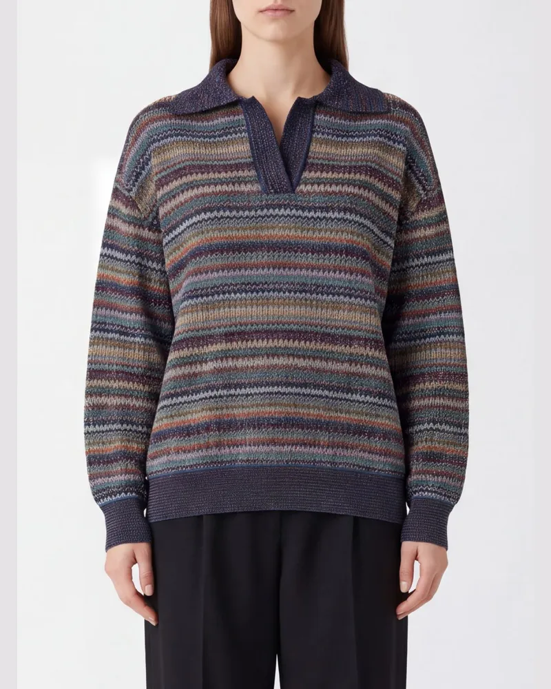 Missoni Mehrfarbig gestreiftes Strickpolo mit V-Ausschnitt und Relaxed Fit Bunt