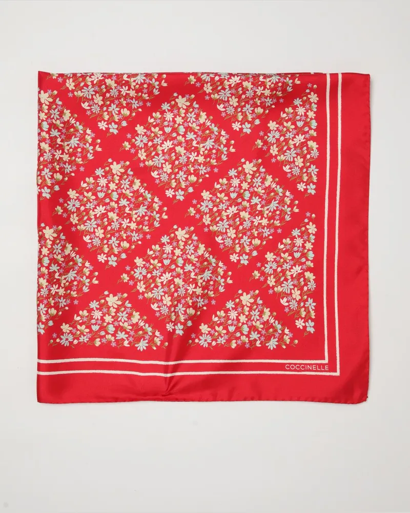 Coccinelle Quadratischer Seidenschal mit Allover-Blumendruck Rot