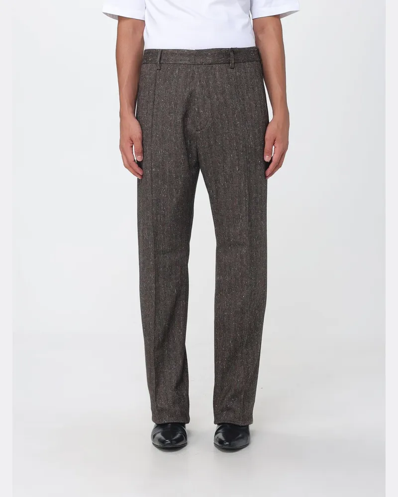Dsquared2 Maßgeschneiderte Wide-Leg-Hose aus Wollmischung mit Chevron-Muster Braun