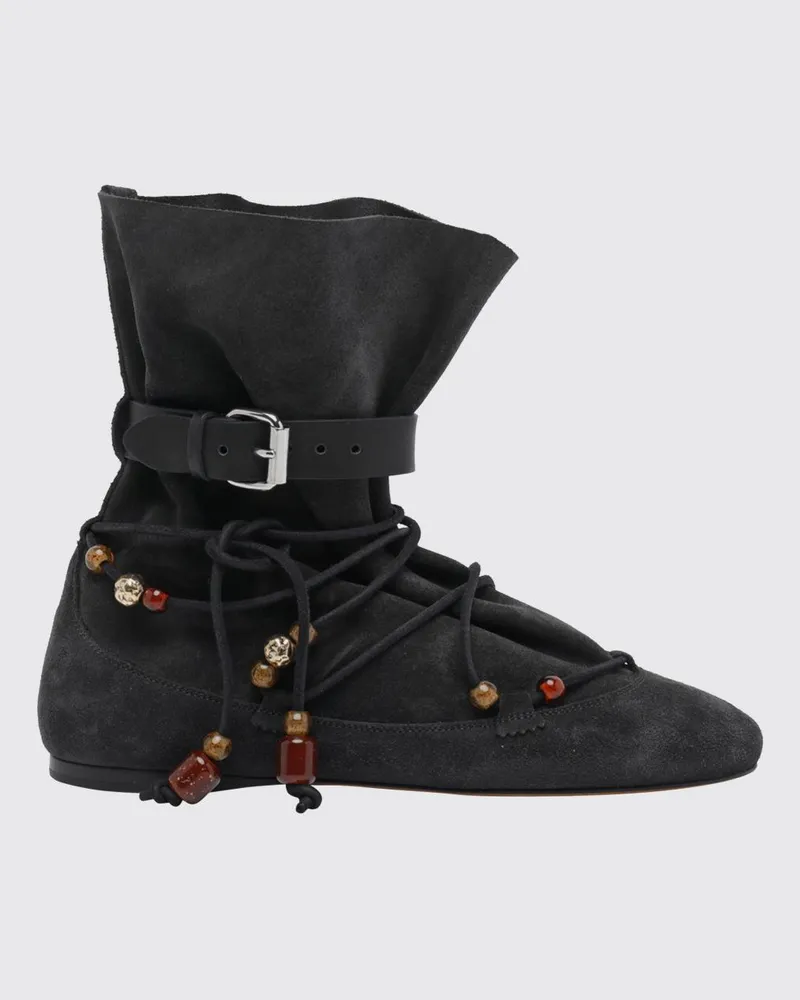 Isabel Marant Letiz Wildleder-Stiefeletten mit ethnischer Stickerei Schwarz
