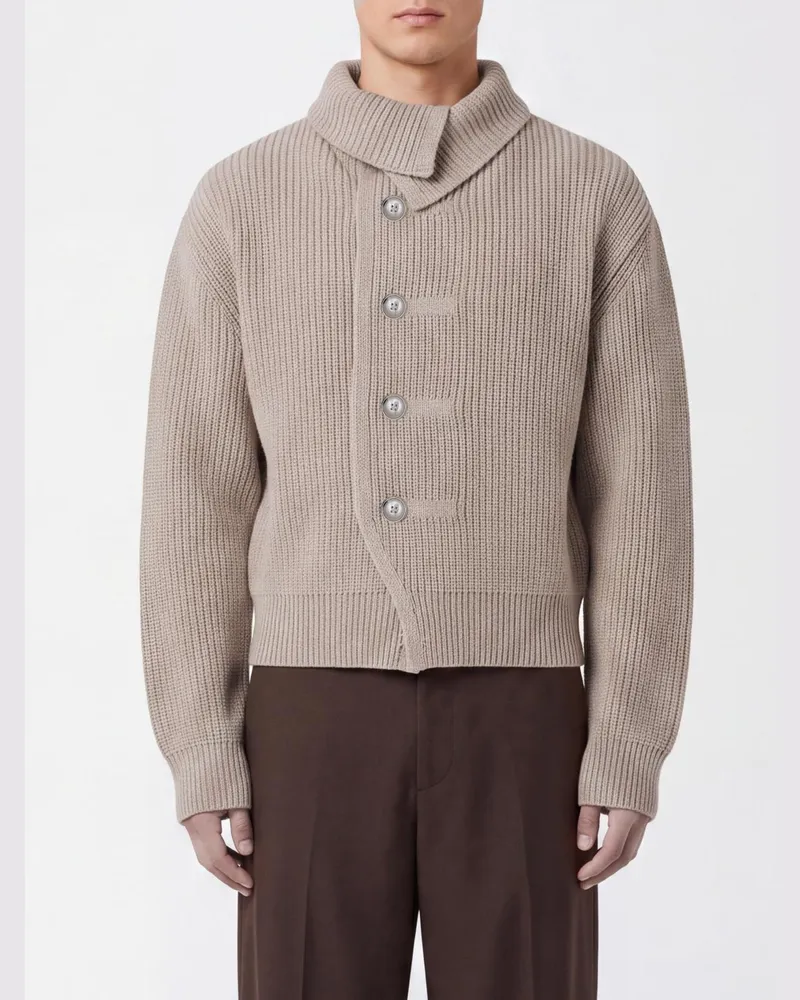 Dries van Noten Cardigan aus Merinowolle mit Schalkragen Champagne