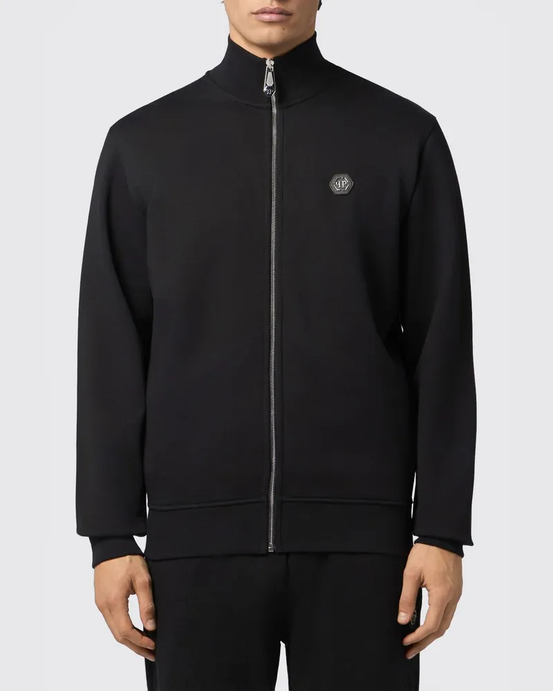 Philipp Plein Reißverschluss-Sweatshirt aus Jersey mit hohem Kragen und Totenkopf-Print Schwarz