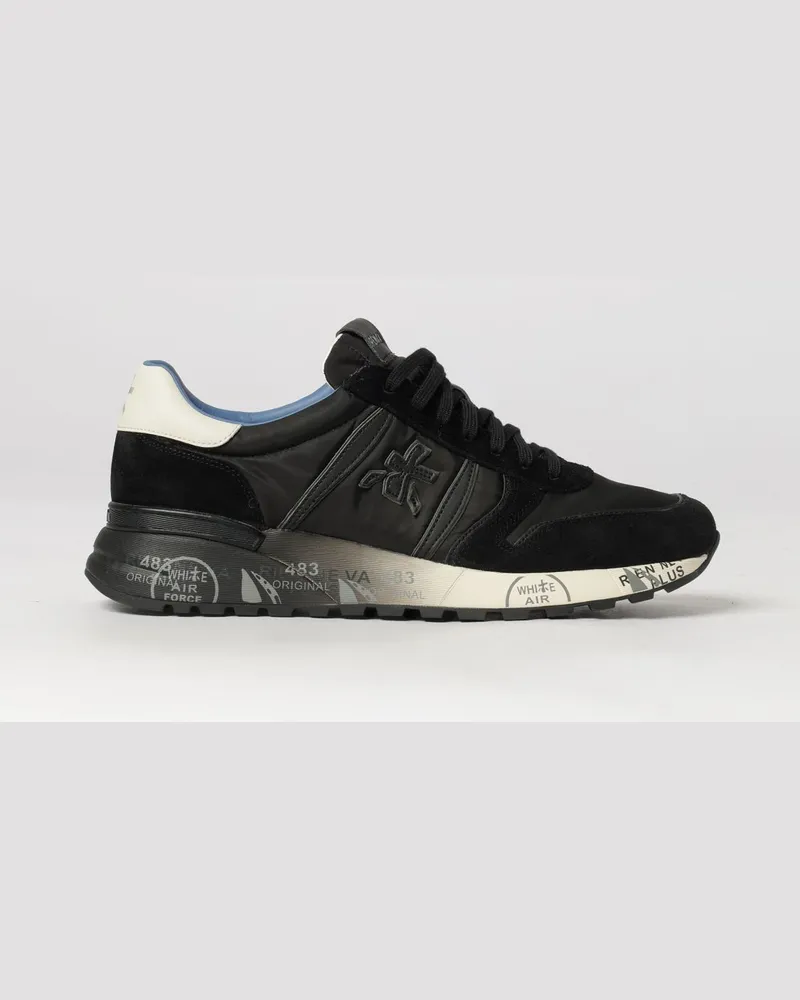Premiata Lander Low-Top-Sneaker aus Veloursleder und Nylon mit gezackter Sohle Schwarz