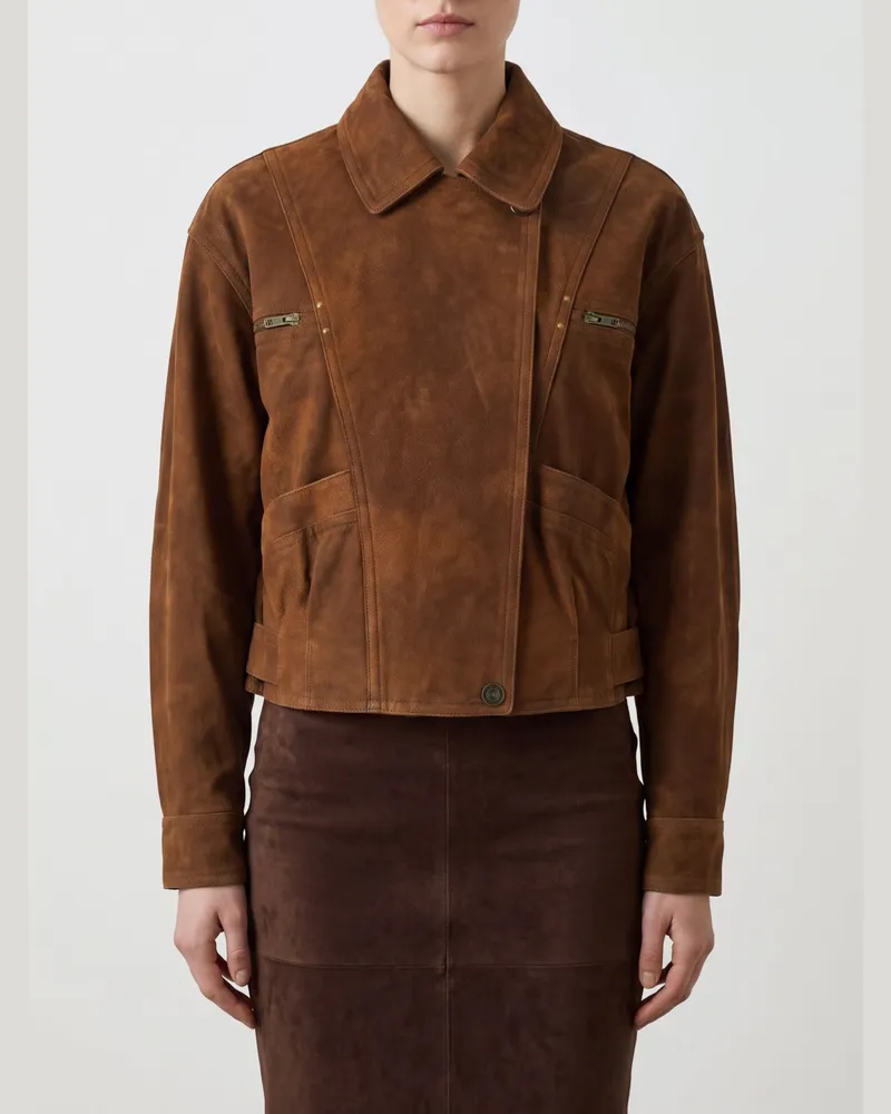 Étoile Isabel Marant Hemdjacke aus Veloursleder mit verdecktem Verschluss Braun