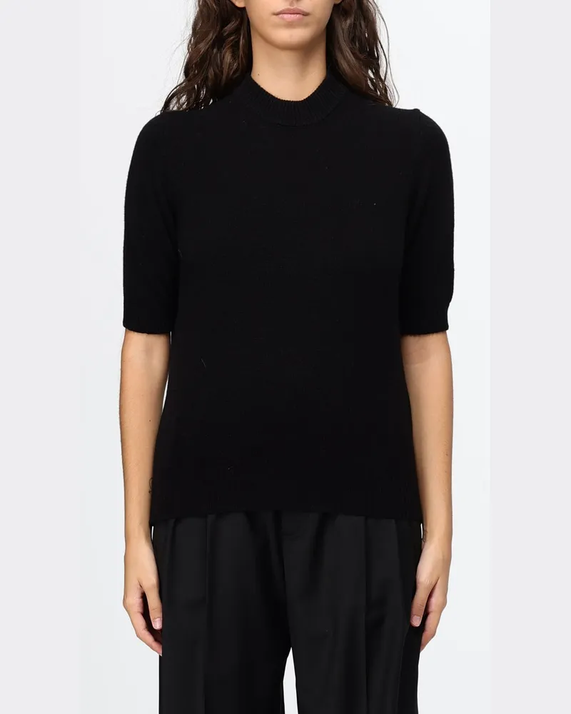 TER ET BANTINE Kurzärmliger Pullover aus Kaschmir-Woll-Mischung mit Rundhalsausschnitt Schwarz