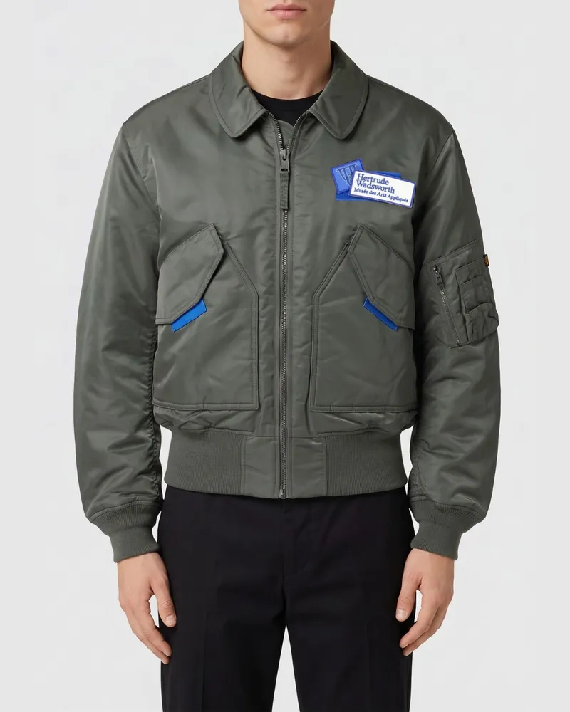 GR10K Nylon-Bomberjacke mit Logo Grau