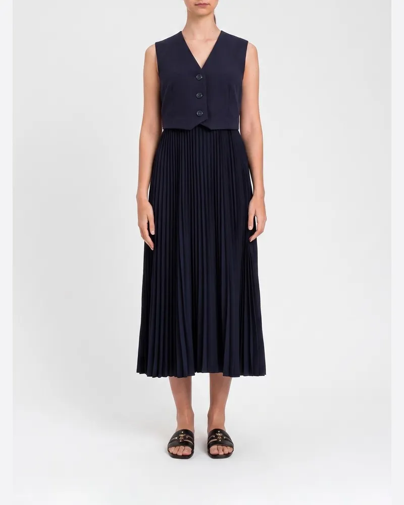 Twin-Set Plissiertes Crêpe Midikleid Blau