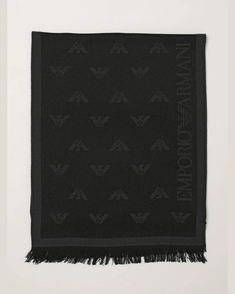 Emporio Armani Wollschal mit Allover-Logomuster Grau