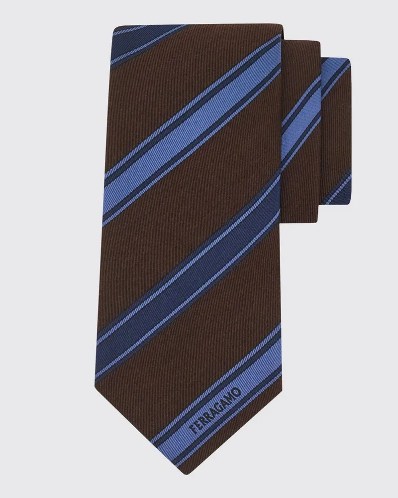 Ferragamo Klassische zweifarbig gestreifte Seiden-Jacquard-Krawatte Braun
