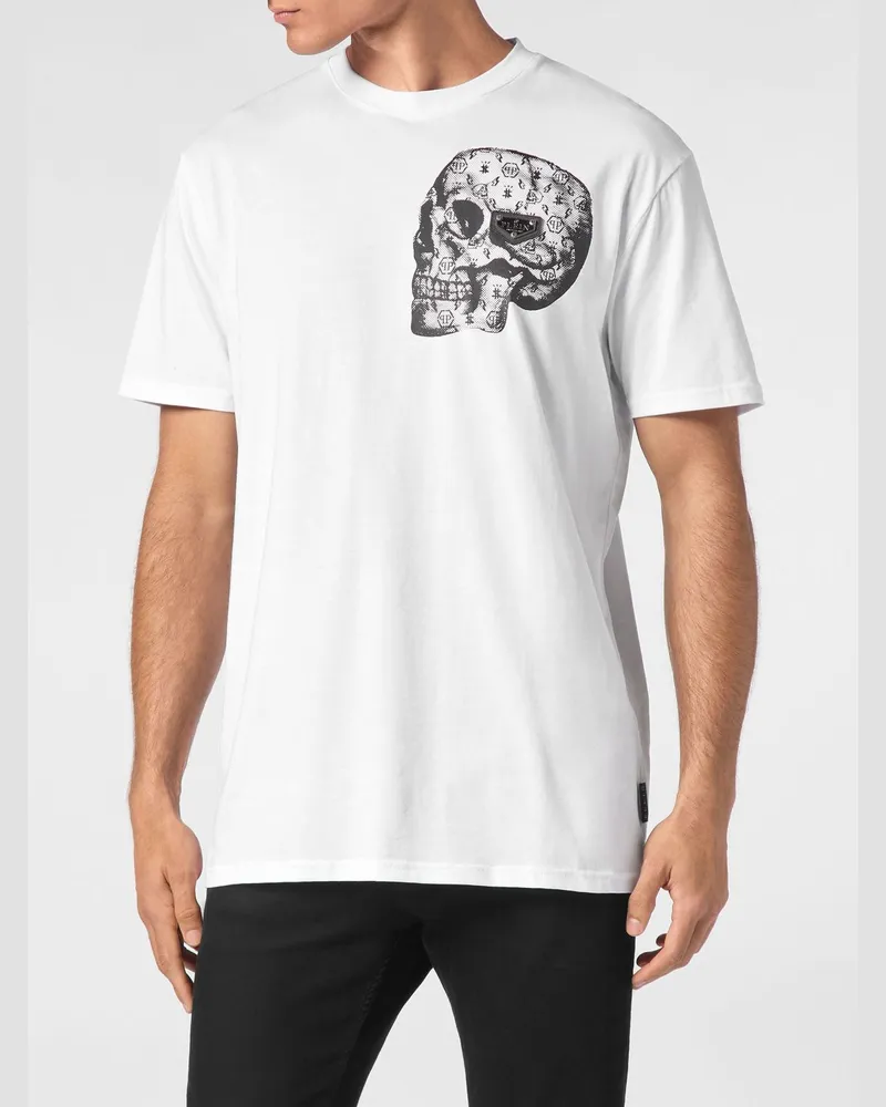 Philipp Plein T-Shirt aus Baumwolle mit Totenkopf-Print und Hexagon-Logo Weiß