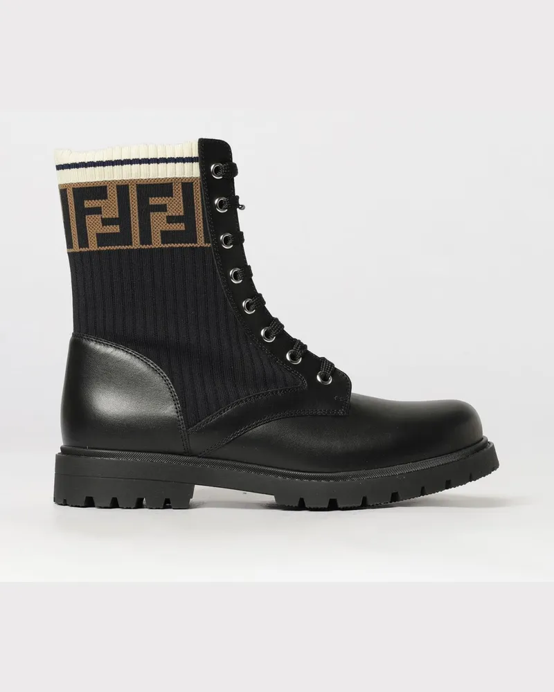 Fendi FF-Monogramm Combat Boots aus technischem Gewebe für Jungen Schwarz